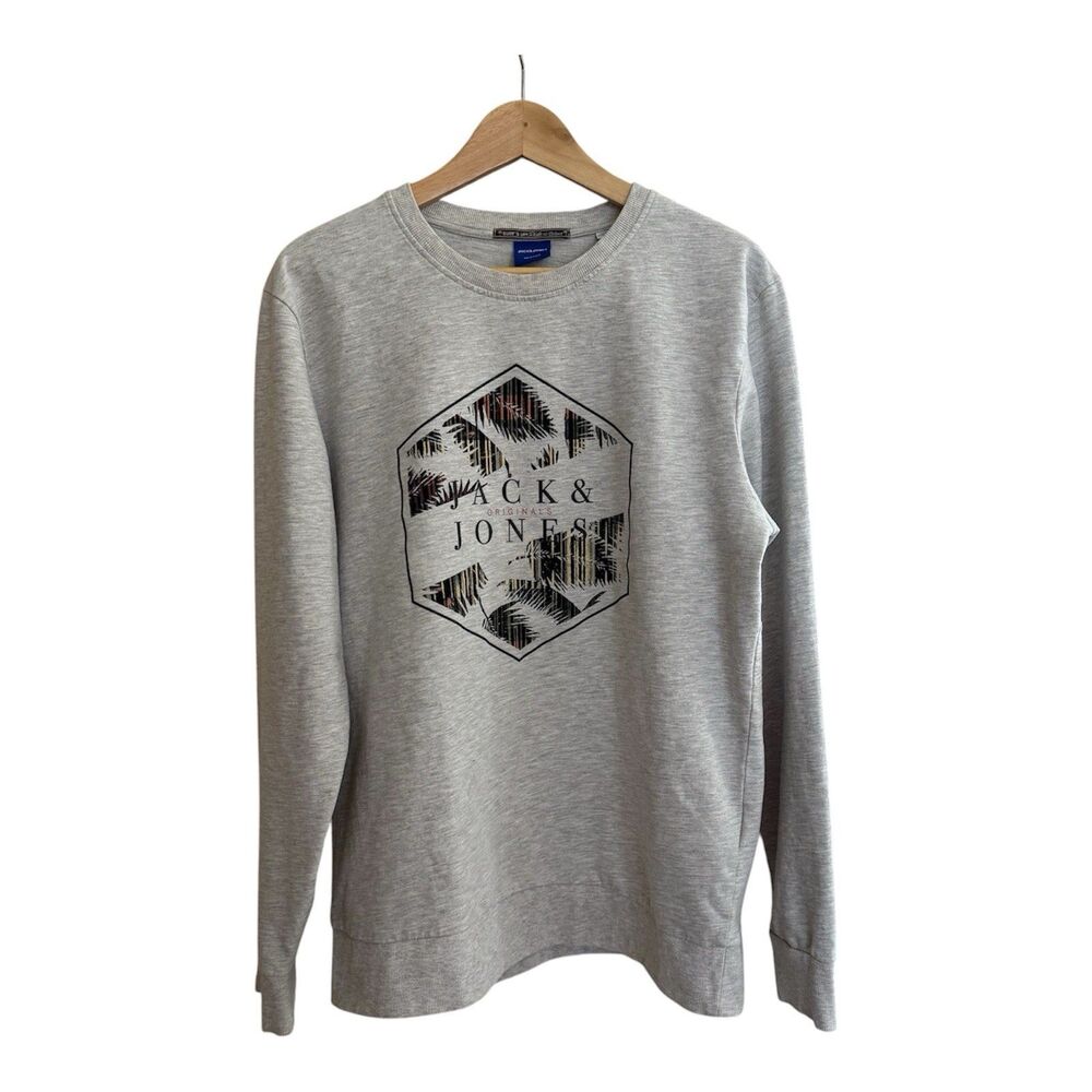 Jack & Jones Graphic Sweatshirt Mens Large‎ Gray Long Sleeve Crew Neck Pullover